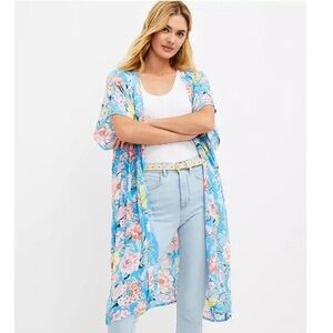 LOFT Blue and Floral Kimono NWOT